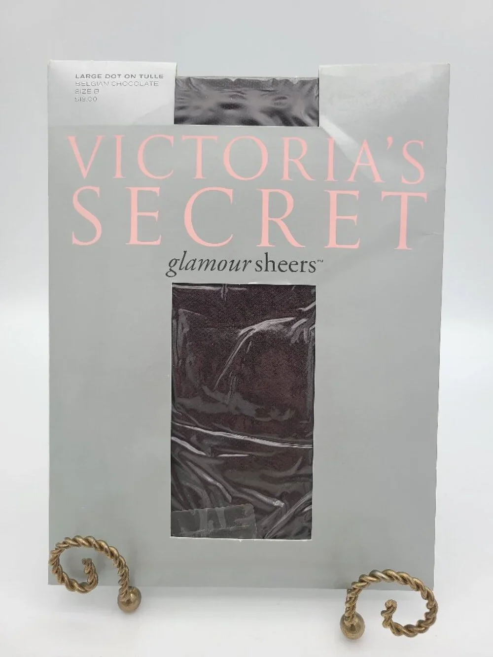 Vtg Victoria's Secret Glamour Sheers Tights Large Dot Tulle Belgian Chocolate